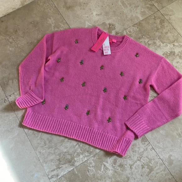 Stilla Sweater - Bright Lilac Rose Tossed Floral Rhinestones